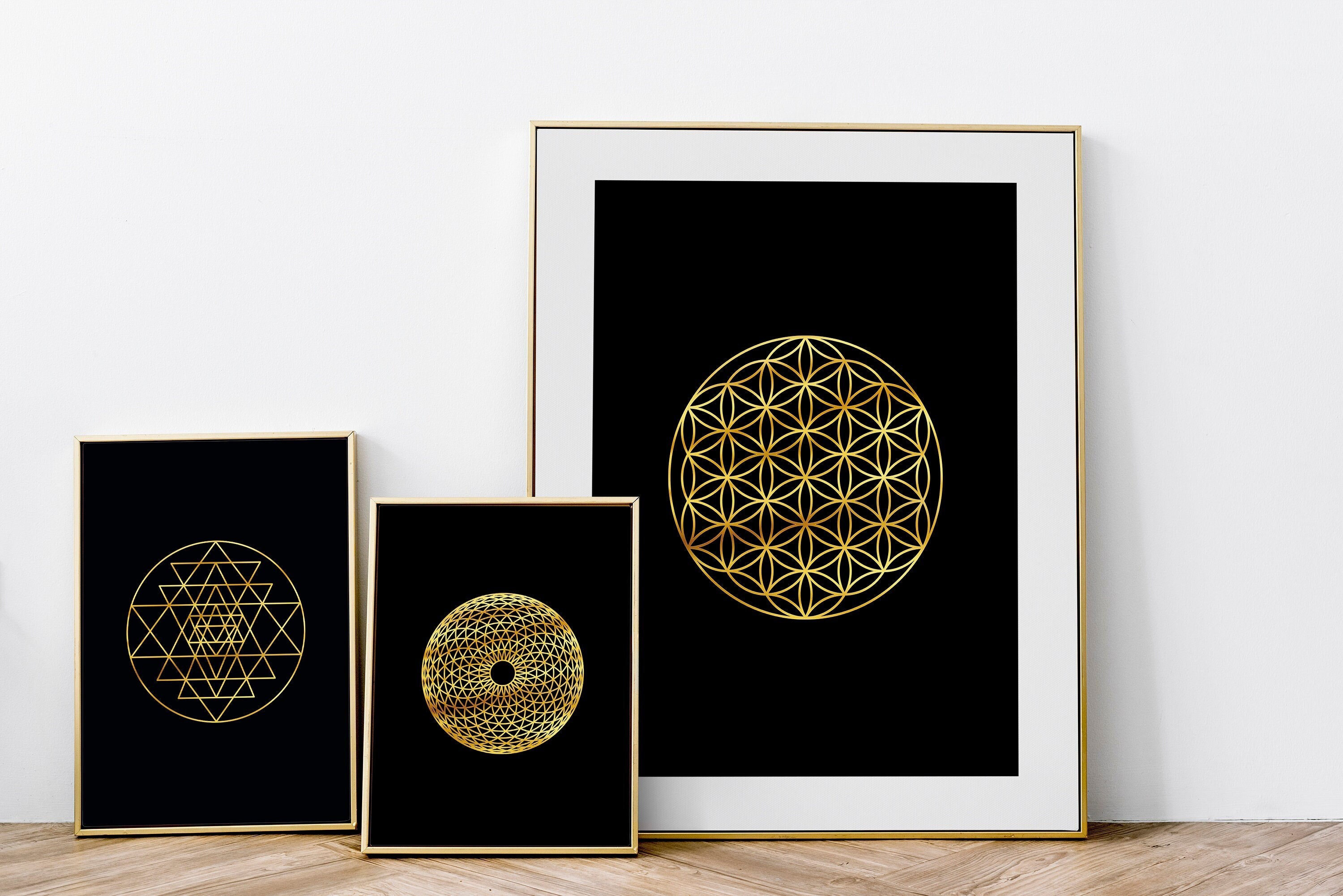 Sacred Geometry Wall Art Set, Flower of Life Wall Art, Sri Yantra Wall ...