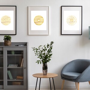 Sacred Geometry Wall Art Set, Flower of Life Gold Print, Sri Yantra ...
