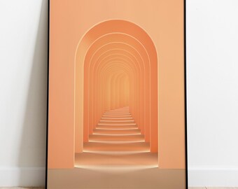 Perzik surrealisme kunstprint: abstracte boog muurdecoratie (digitale download)