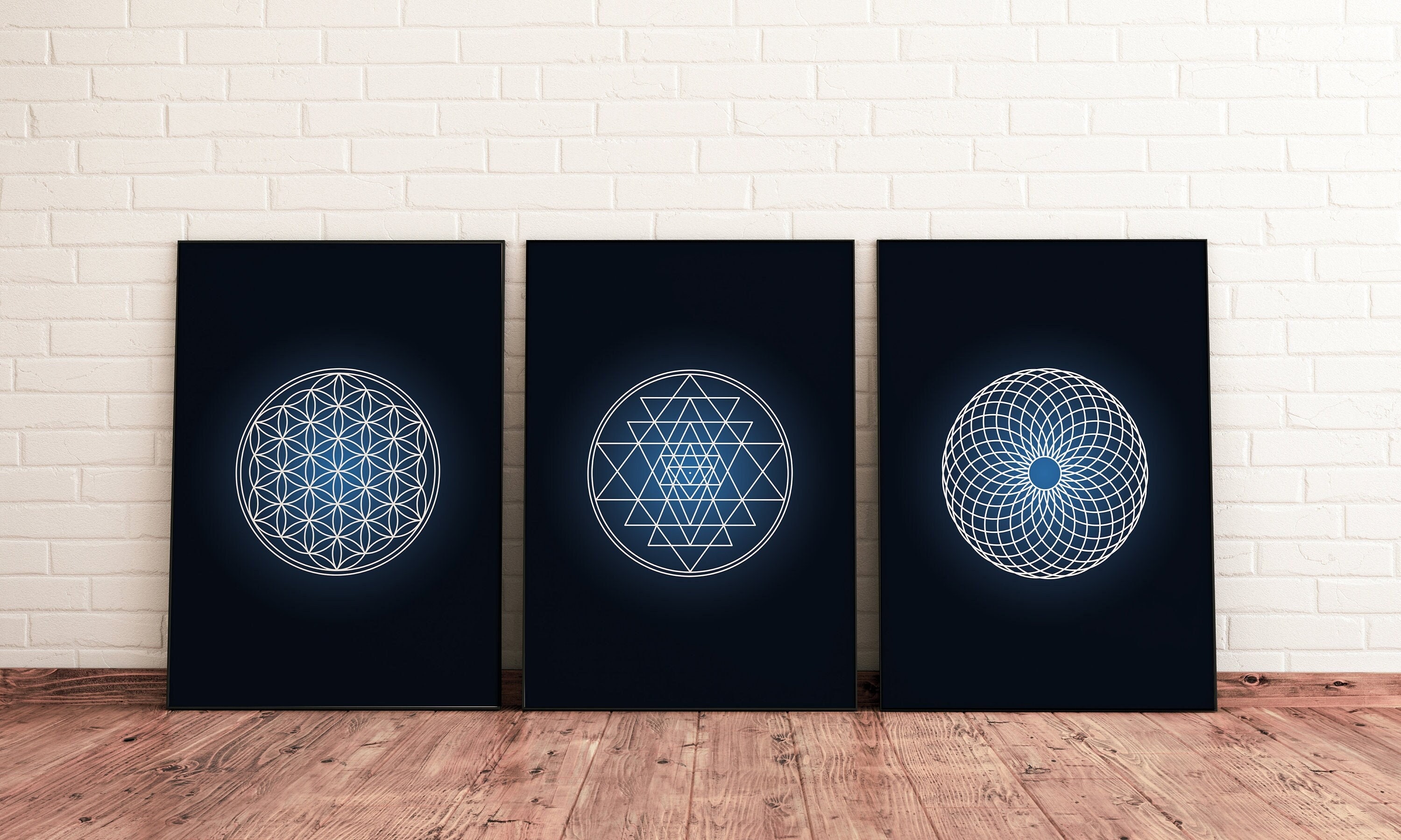 Sacred Geometry Wall Art Set, Set of 3 Prints, Flower of Life, Sri ...
