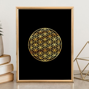 Arte murale Fiore della Vita / Arte murale Geometria Sacra / Stampa Fiore della Vita / Geometria Sacra Oro / Stampe d'arte spirituale / Arte murale Mandala