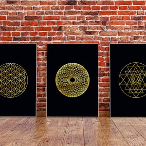 Sacred Geometry Wall Art Set, Flower of Life Wall Art, Sri Yantra Wall ...