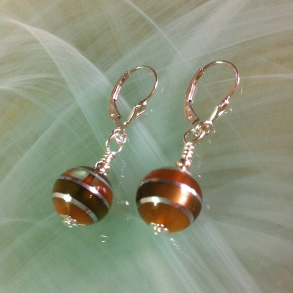 Cat's eye, in fact, this stone is a chrysoberyl, formerly called cymophane, earrings with Intarsia from Sterling Silver