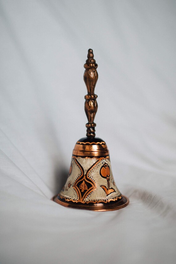 Vintage Dinner Bell Copper with Etched Design Etsy