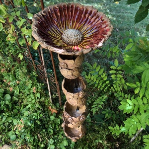 Large ammonite stele with birdbath - 8 pieces (incl. locking screws, without rod)