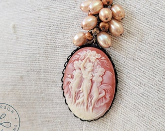 Vintage Inspired Cameo and Pearl Necklace | Gift Boxed | Gift With Purchase | International Shipper