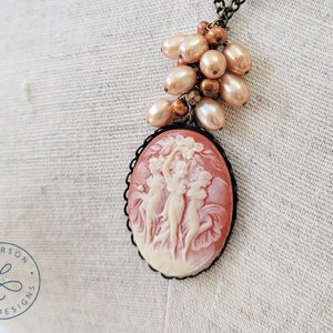 Vintage Inspired Cameo and Pearl Necklace | Gift Boxed | Gift With Purchase | International Shipper