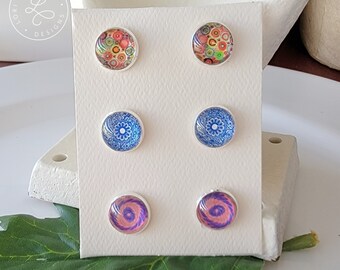 Set of Three Stud Post Earrings | Gift Boxed
