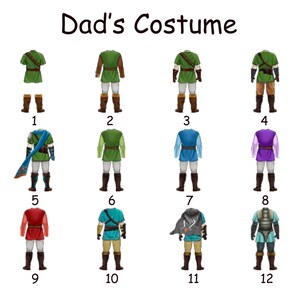 May include: Twelve different illustrations of a person wearing a costume. The costumes are all variations of the same character, with different colors and accessories. The character is wearing a green tunic, brown pants, and brown boots. The character is holding a sword in their right hand. The character is wearing a green hat with a feather. The character is wearing a green cape. The character is wearing a green belt. The character is wearing a green mask. The character is wearing a green shield. The character is wearing a green sword. The character is wearing a green bow and arrow. The character is wearing a green staff. The character is wearing a green helmet. The character is wearing a green armor. The character is wearing a green shield. The character is wearing a green sword. The character is wearing a green bow and arrow. The character is wearing a green staff. The character is wearing a green helmet. The character is wearing a green armor.
