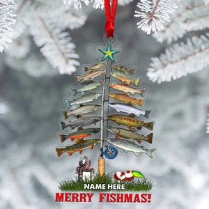 Fishing Merry Fishmas Flat Ornament Personalized Fishing Christmas Ornament, Fishing Ornament, Gift Fishing Lover