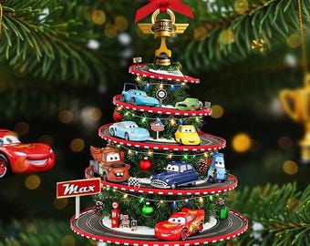 Gepersonaliseerde schattige auto's kerstornament, cadeaus voor cartoonfans, leuke auto's cadeau, kinderauto kerst, auto's filmcadeau, cadeau autoventilator