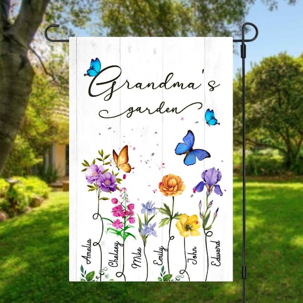 Personalized Grandma's Garden Flag, Personalized Garden Flag for Grandma Nana Mimi, Grandma Garden Gift, Grandma's Garden Flag
