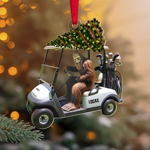 Personalized Bigfoot Riding Golf Cart Christmas Ornament for Golf Players, Custom Golf Cart Color Ornament for Dad, Golf Christmas Ornament