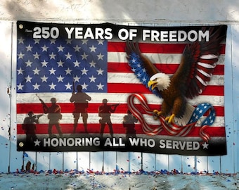 250 Years of Freedom Flag, American Eagle Veterans Grommet Flag, 4th July, 250th Anniversary Gift, Garden Flag, Yard Decor