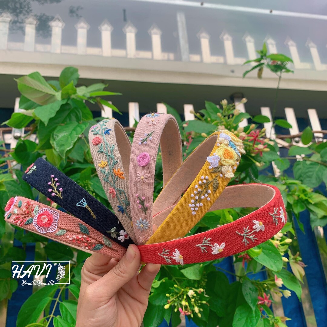 Floral Bachelorette Linen Hair Embroidered Headband Handmade Etsy