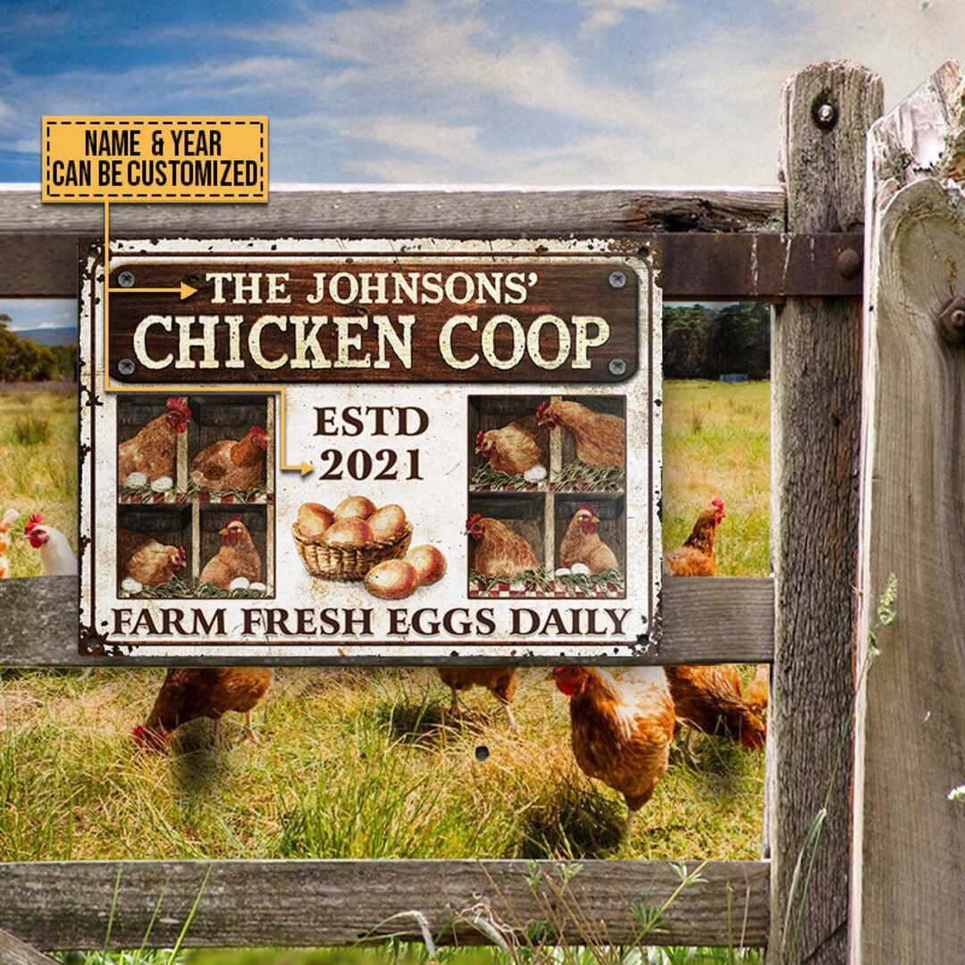 Personalized Farm Chicken Coop Fresh Eggs Daily Custom Classic Metal