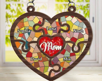 Mom Hold Us All, Heart Suncatcher Ornament, Personalized Window Hanging Suncatcher Ornament, Grandma Gift, Mother day Gift