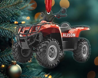 Personalized Quad Bike Christmas Ornament, Off Road Dirt Bike Ornament, Quad Racer Dirt Bike Rider Ornament With Name, 2D Acrylic Ornament