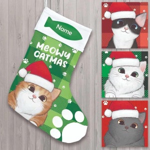 Personalized Christmas Cat Stocking Custom with Any Name Cat Stocking Pet Parent Gift Idea Luxury Pet Present for Xmas Day