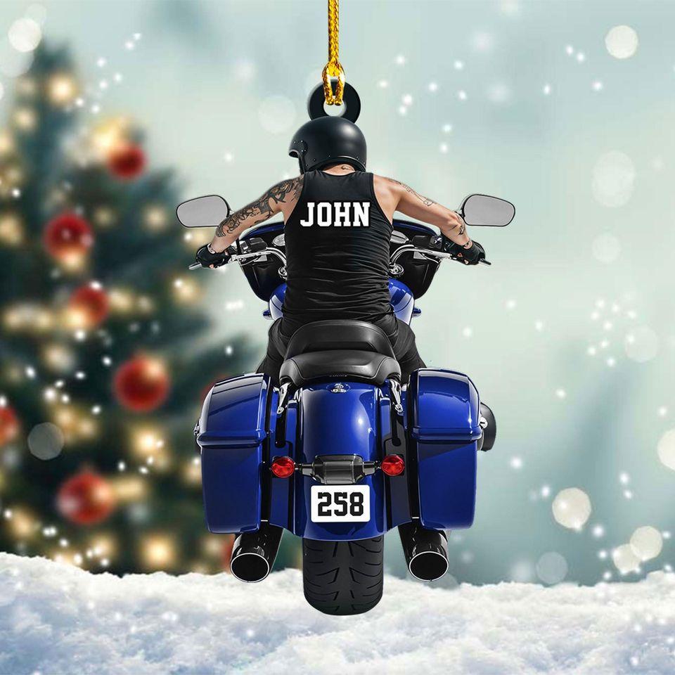 パーソナライズされたバイクライダーのクリスマスオーナメント、バイク