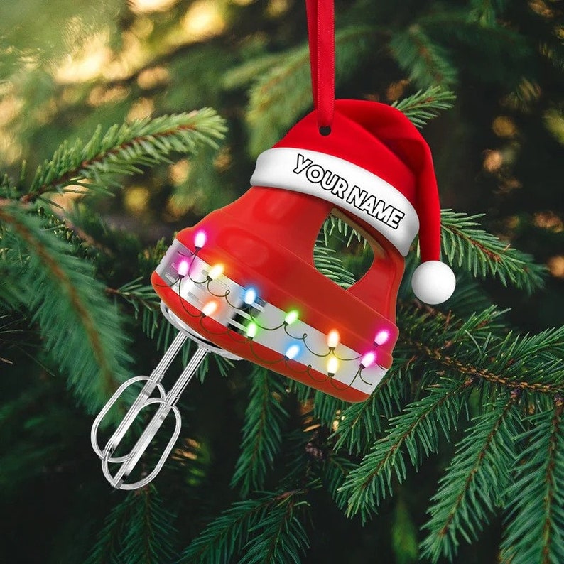 Personalized Baking Mixer Lights Christmas Ornament, Flat Acrylic Baking Ornament for Her, Baker Gifts, Christmas Tree Ornament image 1