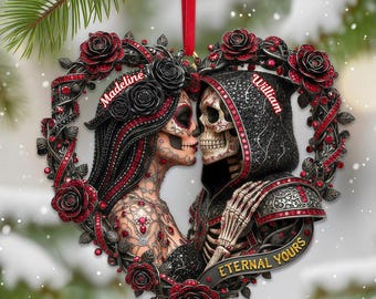 Personalisierte Schädel Paar Weihnachtsverzierung, gruselige Paar Verzierung, Skelett Paar Geschenk, Geschenke für Goth Paar, gotisches Paar Andenken