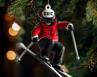Personalized Skiing Shaped Ornament, Gift For Skiing Lovers, Gift For Skier, Winter Ski Decor, Skier Keepsake, Christmas Ski Ornament