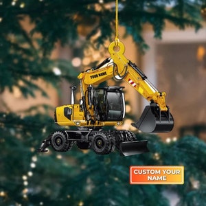 Personalized Excavator Heavy Equipment Custom Shaped Ornament, Truck Excavator Flat Acrylic Christmas Ornament, Gift For Kids