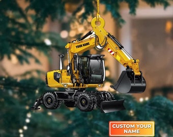 Personalized Excavator Heavy Equipment Custom Shaped Ornament, Truck Excavator Flat Acrylic Christmas Ornament, Gift For Kids