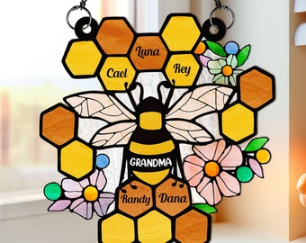 Honeycomb Grandma, Honeycomb Suncatcher Ornament, Personalized Window Hanging Suncatcher Ornament, Grandma Gift, Mother day Gift