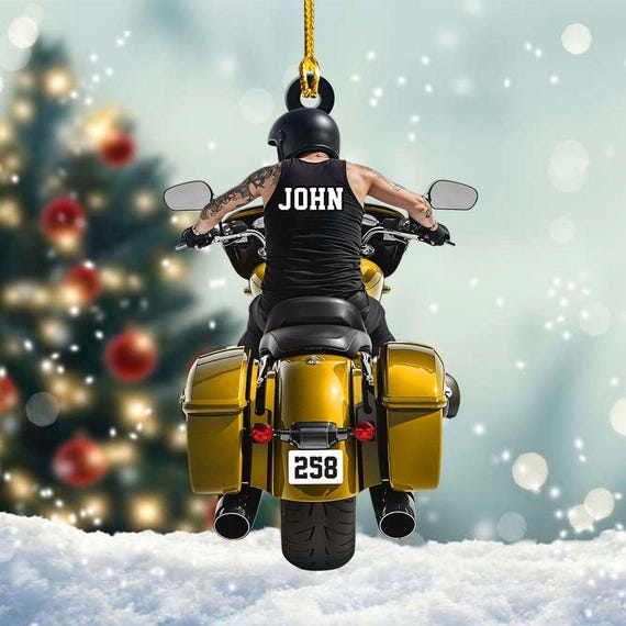 パーソナライズされたバイクライダーのクリスマスオーナメント、バイク