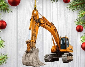 Enfeite de Natal em acrílico personalizado para construção de escavadeira, enfeite plano para construção de escavadeira, presente para crianças, Natal 2022