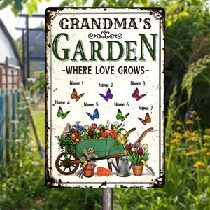 Personalized Grandma Butterflies Garden Metal Sign Grandma Garden Gift Grandma Gift Mother&#39;s Day Gift Personalized Names Sign