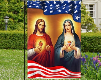 Sacred Heart of Jesus Immaculate Heart of Mary American Flag, Jesus Flag, June Catholic Flag, June Sacred Heart Flag