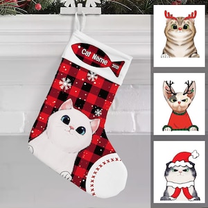 Personalized Christmas Cat Stocking Custom Name Pet Stocking Cat Stocking Christmas Gift For Cat Lovers Christmas Gifts