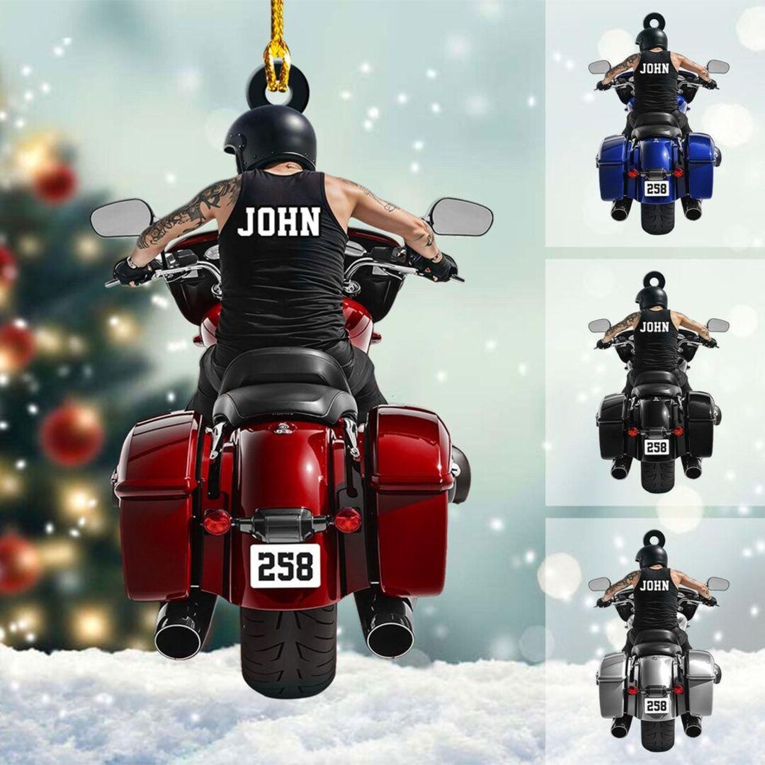 パーソナライズされたバイクライダーのクリスマスオーナメント、バイク