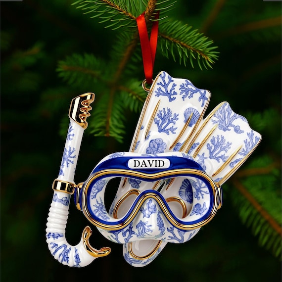 Personalized Deep Sea Diver's Toile Xmas Ornament, Gifts For Scuba Diving Lovers, Scuba Diving Gift, Deep Sea Diver, Underwater Explorer