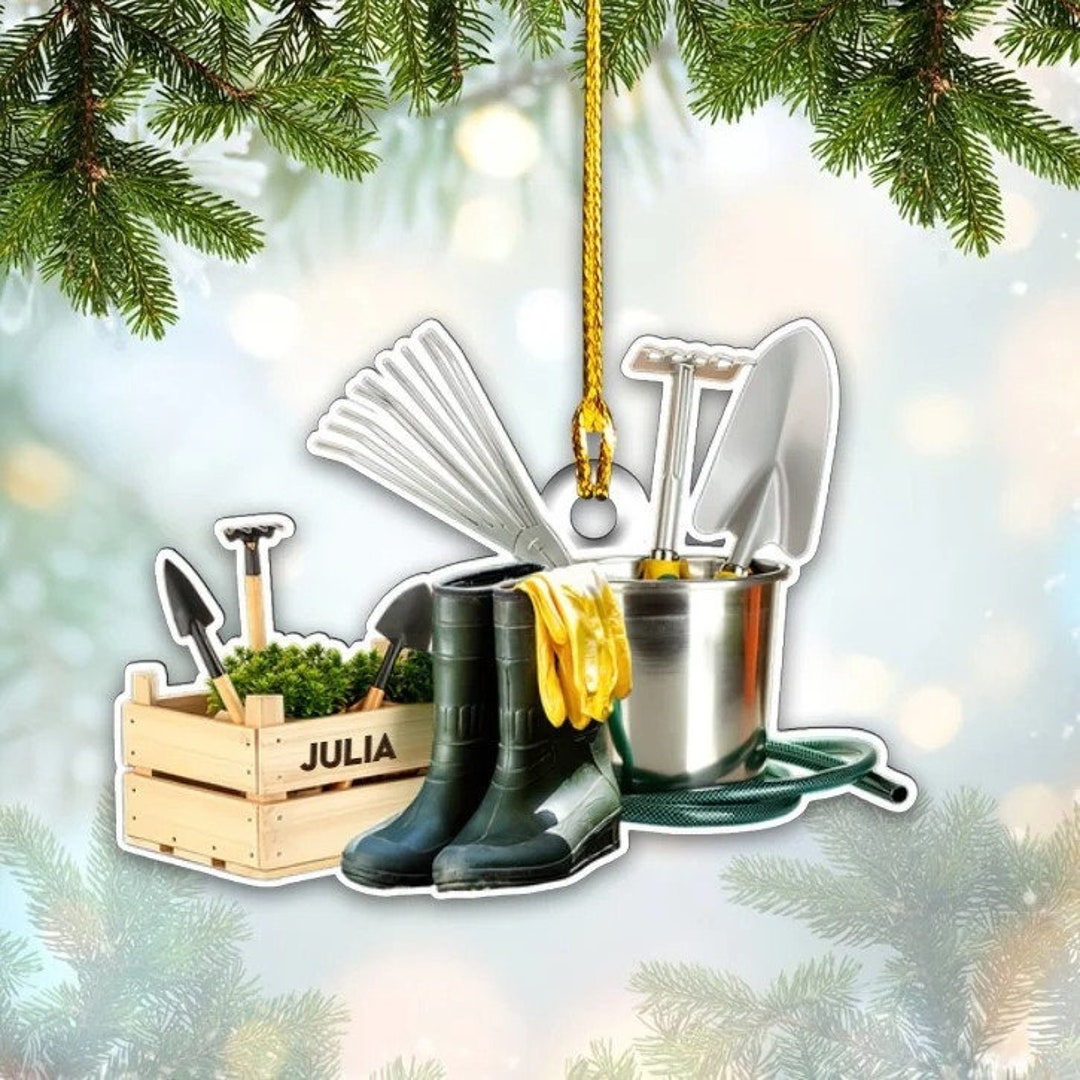 Personalized Garden Tool Ornament for Gardener, Custom Shaped Acrylic