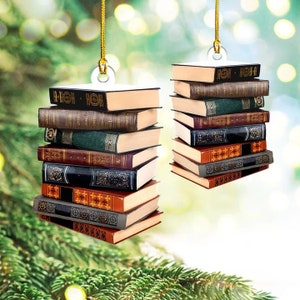Librarian Bookstack Ornament, Book Lover Christmas Ornament Bookaholic Book Fan Ornament, Bookshelf Ornament, Gift for Book Lovers