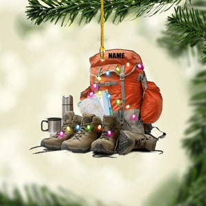 Personalized Hiking Backpack Ornament, Hiking Ornament, Hiking Christmas Acrylic Flat Ornament, Gift For Hiking Lovers