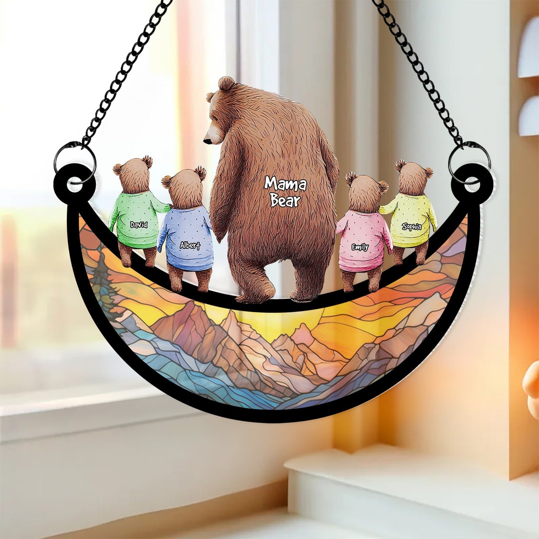 Custom Mama Bear Suncatcher, Custom Bear Family Suncatcher, Gift For Mom, Bear Gifts, Mothers Day Gift, Mom Birthday Gift, Window Hanging