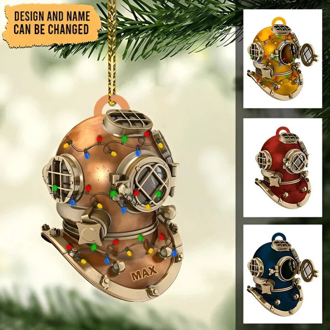 Personalized Scuba Diving Helmet Ornament, Ornament Christmas Gift for