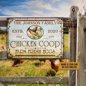 Personalized Farm Chicken Coop Fresh Eggs Custom Classic Metal Signs, Chicken Coop Sign, Farmhouse Chicken Decor, Chicken Metal Sign