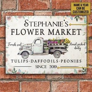 Personalized Flower Market Shop Vintage Metal Signs, Flower Store Decoration, Flower Store Metal Sign