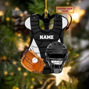 Personalized Baseball Catcher Chest Protector and Helmet Christmas Ornament, Baseball Ornament, Gift For Baseball Players, Baseball Lover