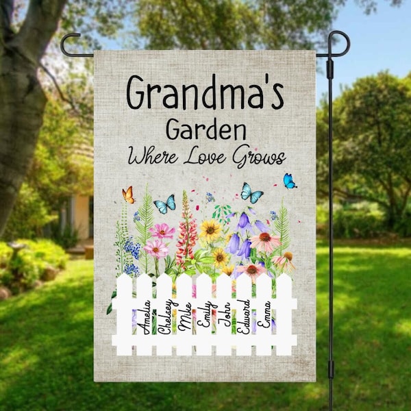 Personalized Grandma's Garden Where Love Grows, Personalized Garden Flag for Grandma Nana Mimi, Grandma Garden Gift, Grandma's Garden Flag