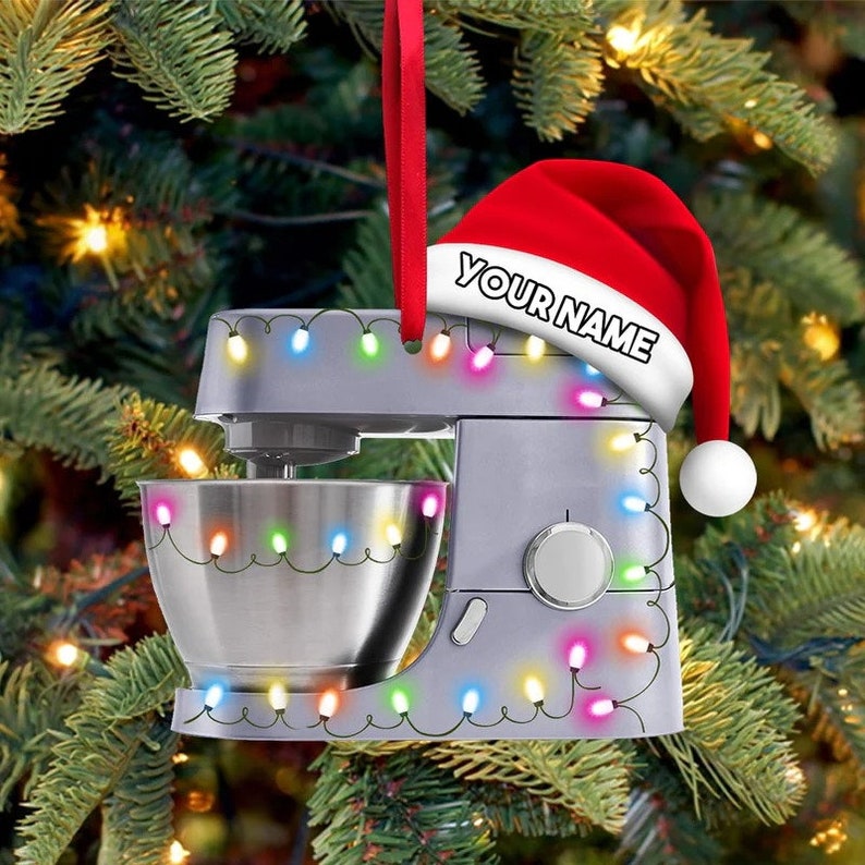 Personalized Baking Mixer Lights Christmas Ornament, Flat Acrylic Baking Ornament for Her, Baker Gifts, Christmas Tree Ornament image 3