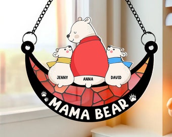 Mama Bear Suncatcher, Bear Family Suncatcher Ornament, Personalized Window Hanging Suncatcher Ornament, Grandma Gift, Mother day Gift