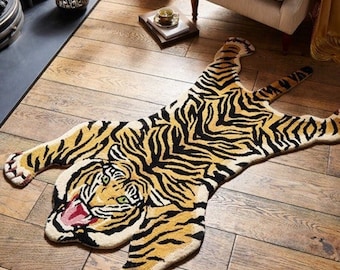 Hand-Tufted Wool Tiger Rug, Tibetan Style, Animal Carpet
