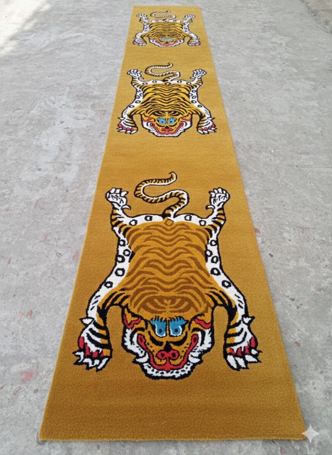 Hand Tufted Wool Tiger Rug, Gold Ground Tibetan Carpet - Etsy